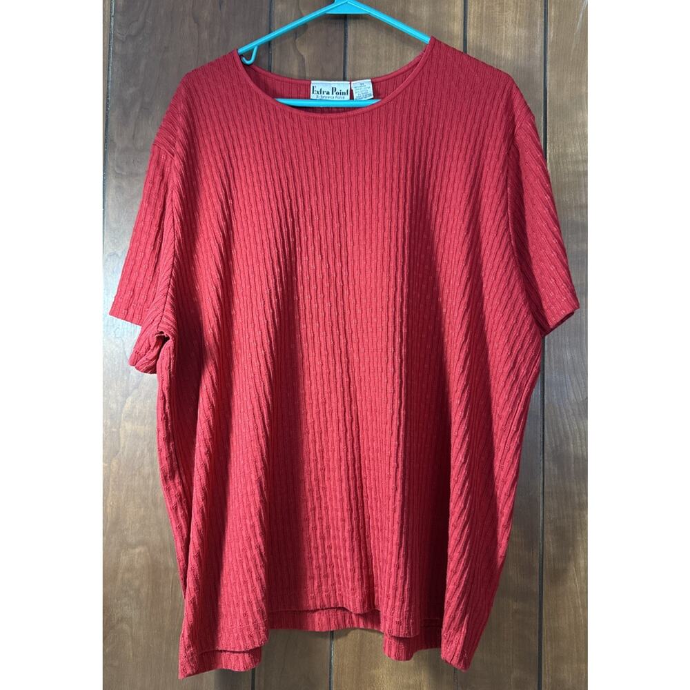 Vtg Extra Point by Reference Point Womens Plus 3X Red Short Sleeve Top V4